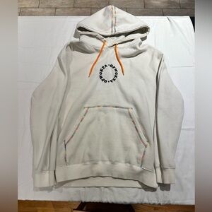 Odd Future Cream Hoodie with Orange Drawstring and rainbow embroidered stitching